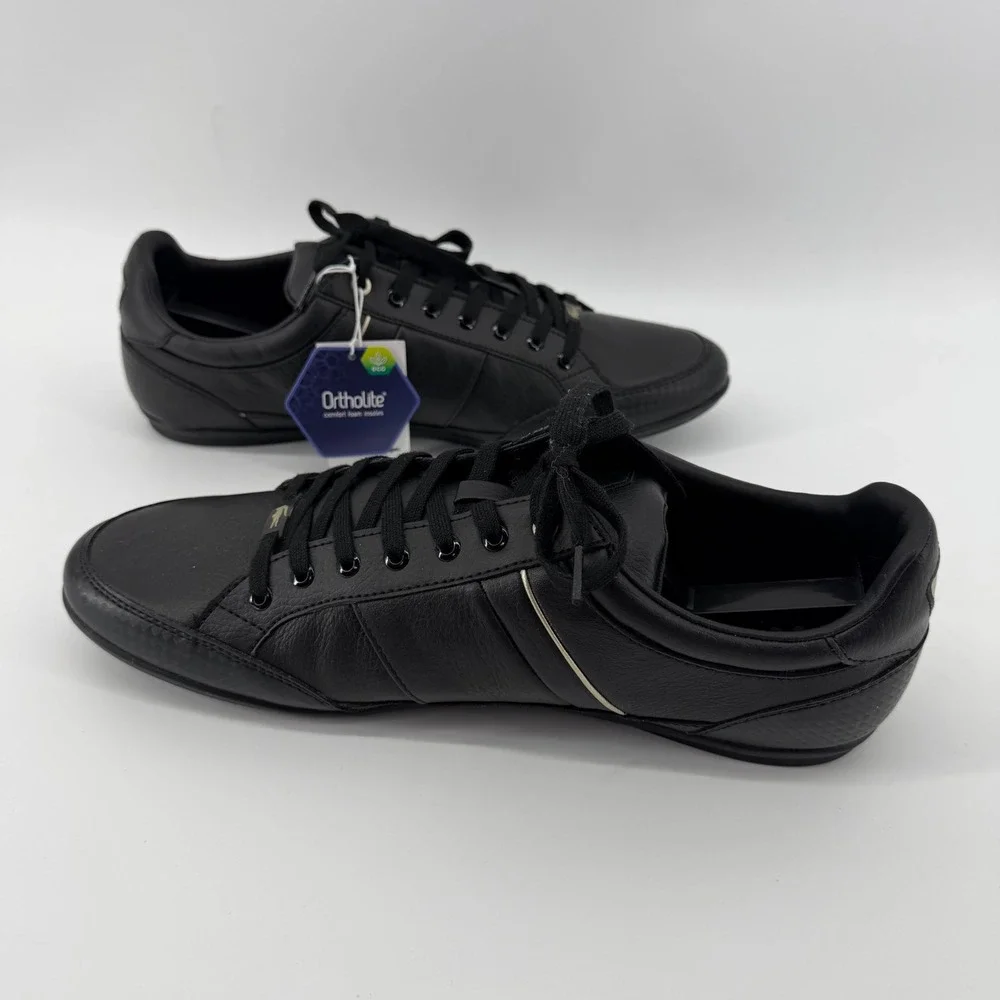 Lacoste Sneakers Mens 11.5 Black Chaymon 0721 3 CMA Leather Low Top Gold Logo